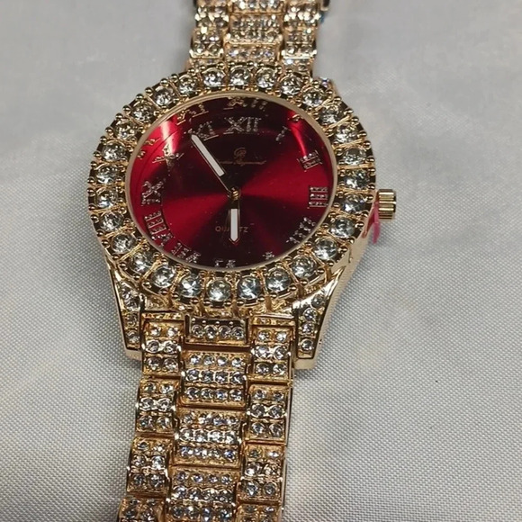 NWOT Mens Gold Big Rocks with Roman Numerals Fully Iced Out Colorful Dial Watch - Picture 5 of 6